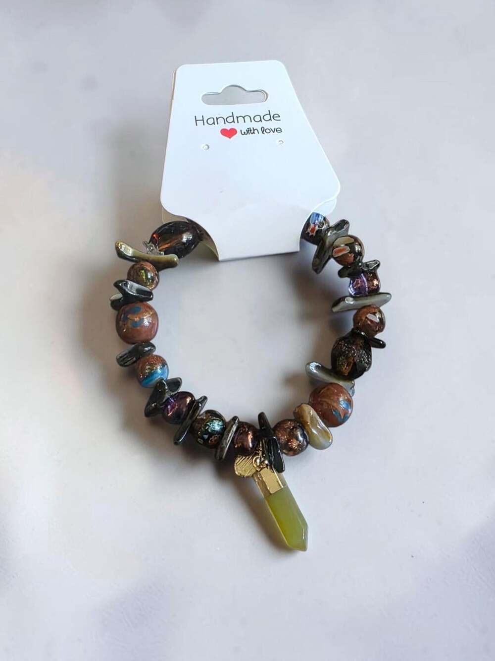Multi Stone Crystal Bead Stretch Bracelet With Charm